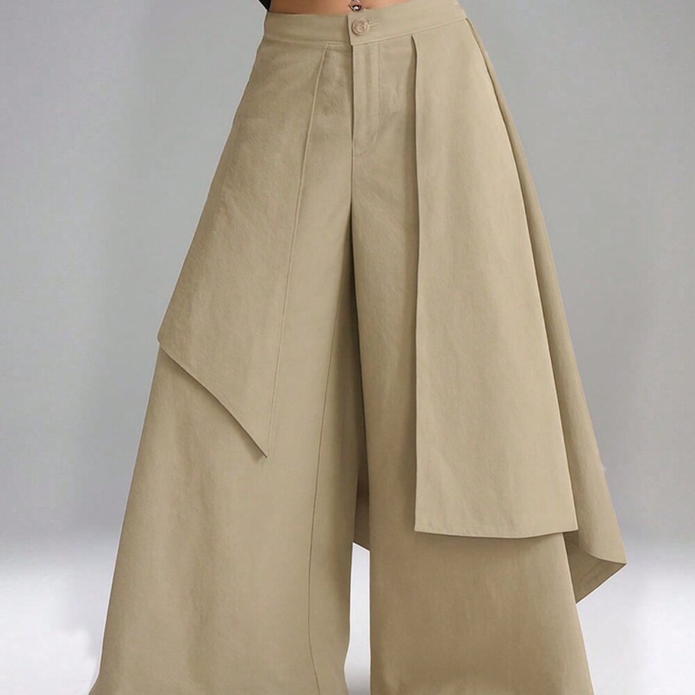 Khaki Casual Women's Asymmetrical Wide Leg Skirt - Picture 5 of 6